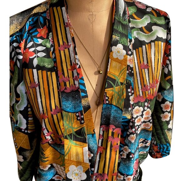 Vintage vibrant wood-sy pattern knee length kimono cover up - Picture 8 of 15